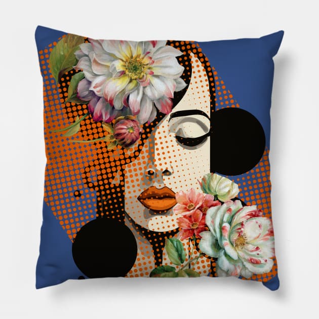 Girl with flowers Pillow by CatCoconut-Art