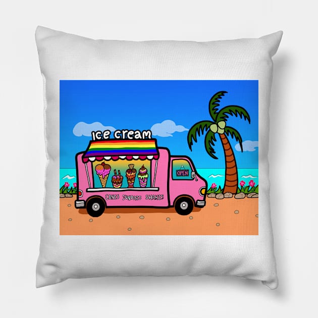 Gay pride street food truck ice cream outdoor beach summer Pillow by Nalidsa