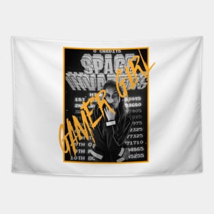 Gamer Girl Photography Arcade Grayscale Highscore Board Tapestry