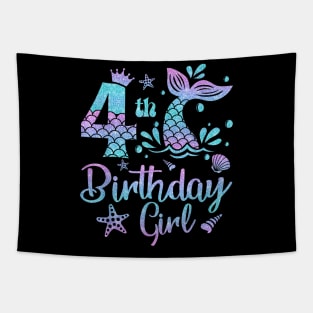 Mermaid Birthday Girl 4 Year Old Its My 4Th Bday Mermaid Tapestry