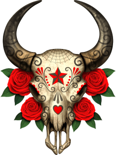 Bull Sugar Skull with Red Roses Magnet