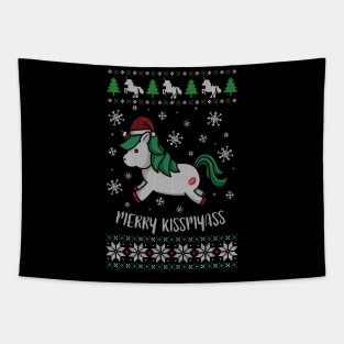 MerryKissMyAss cute kawaii unicorn ugly christmas sweater Tapestry