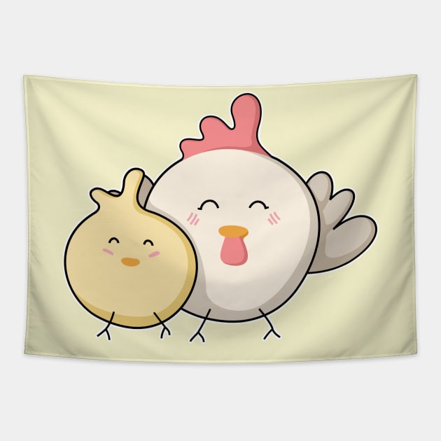 Cute Kawaii Mother Hen and Chick Tapestry by freeves