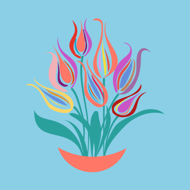 Tulips Colorful Flowers bouquet Modern Art by oknoki