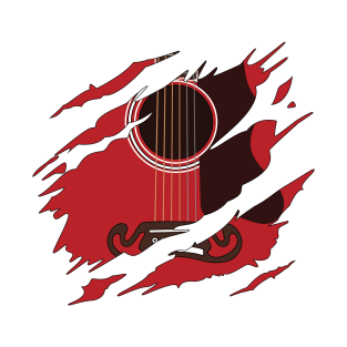 Ripped Acoustic Guitar Red Color T-Shirt