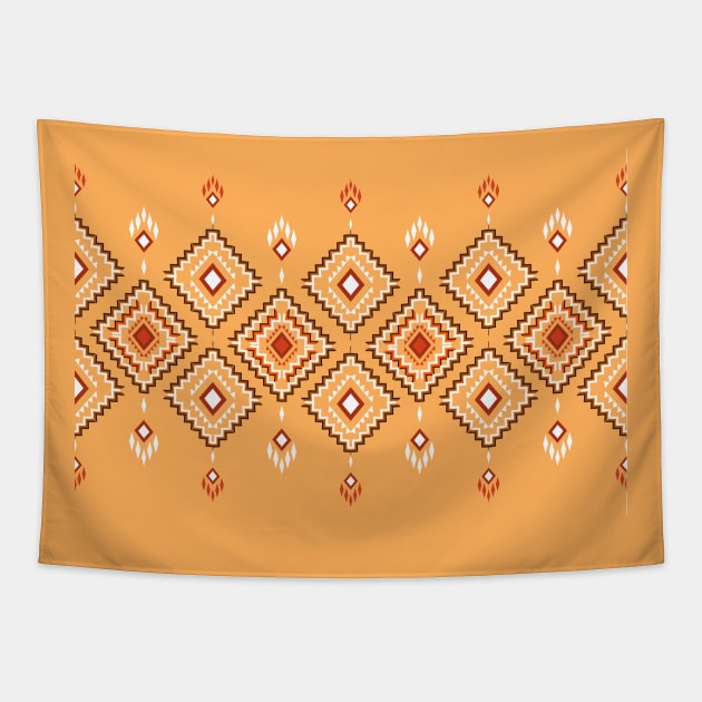 Beautiful geometric shapes on a brown background. Tapestry by noke pattern