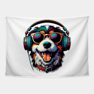 Barbet Smiling DJ with Headphones, Japanese Art Style Tapestry