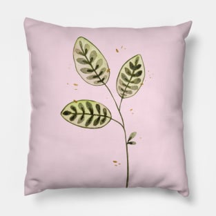 Green Watercolor Leaves Pillow