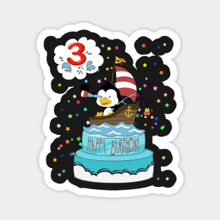 3rd  Birthday Penguin with a boat Magnet