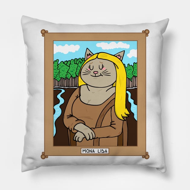 Mona Lisa Cat Pillow by adrianserghie