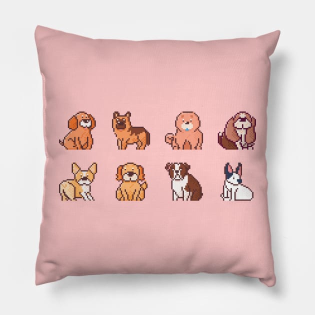 Cute Dogs Pixel Art Design Pillow by MariOyama