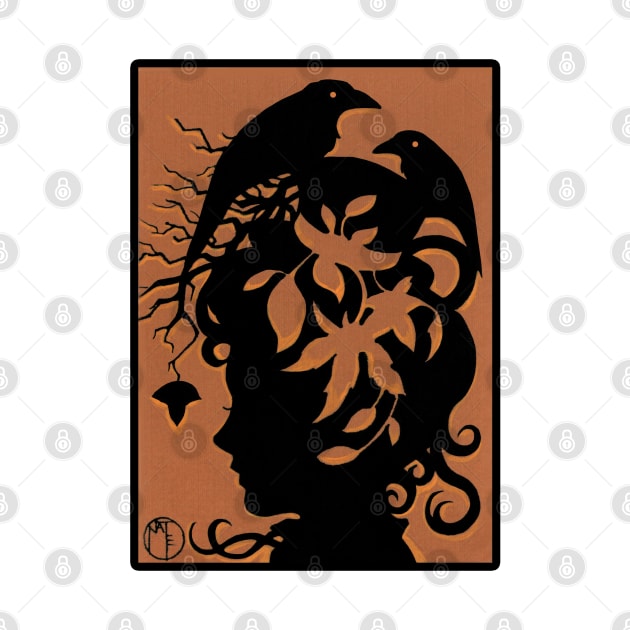 Autumn Spirit Silhouette - Black Outline Version by Nat Ewert Art