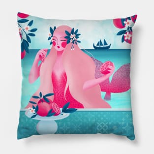 Beautiful mediterranean mermaid with oranges, version 1 Pillow