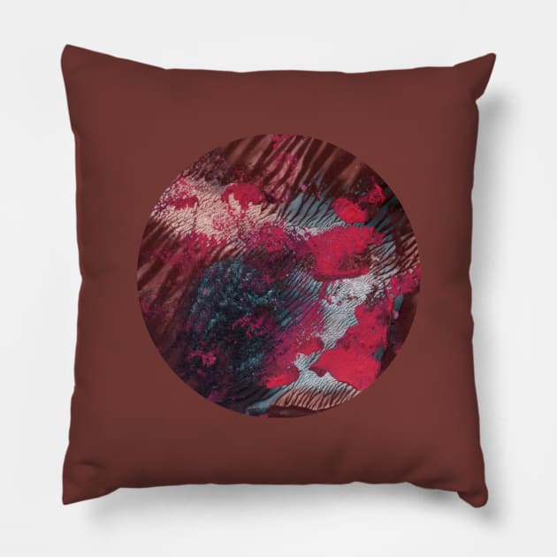 Hand-painted watercolor texture. Simple colorful round abstract  background with drops, smears, stripes and stains isolated on terracotta color. Design for the fabric, background, wallpaper, cover. Pillow by Olesya Pugach