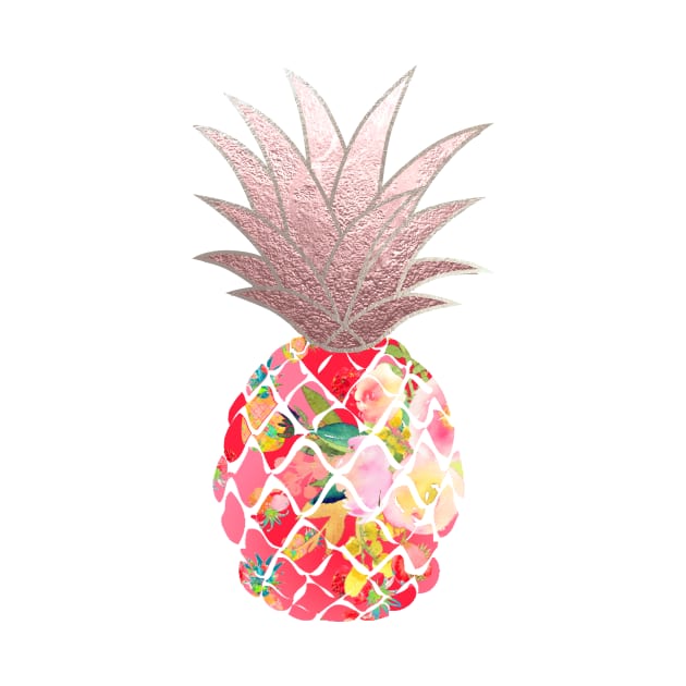 Aloha Pineapple, red coral+faux rose gold by PixDezines