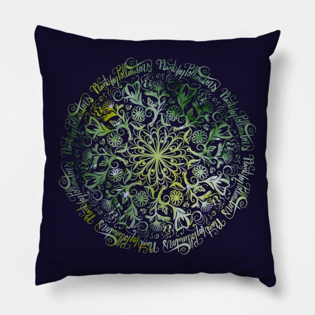 Plant For Pollinators Lime Lettering Mandala Filigree Pillow by bubbsnugg