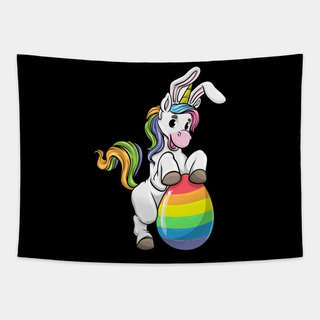 Cute unicorn as a easter bunny with a easter egg Tapestry by Markus Schnabel