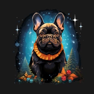 Christmas French Bulldog, Christmas Tree Night Sky Scenery T-Shirt