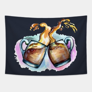 Beer Cup Toast With Splash Tapestry