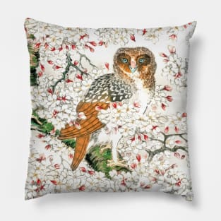 Owl and Cherry Flowers I Pillow