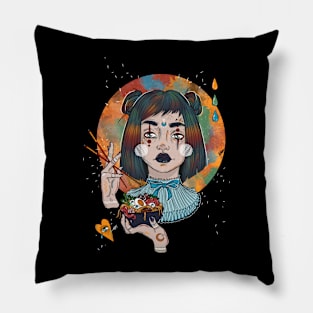 Girl artist eats ramen Pillow