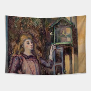 Girl with Birdcage by Paul Cezanne Tapestry