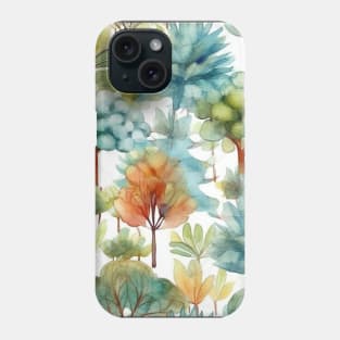 Pastel Oasis: A Serene Seamless Pattern of Trees and Plants in Soft Hues Phone Case