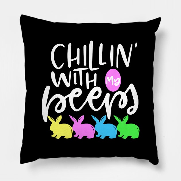 Chillin with my Peeps Cute Easter Egg hunting Pillow by ArtedPool