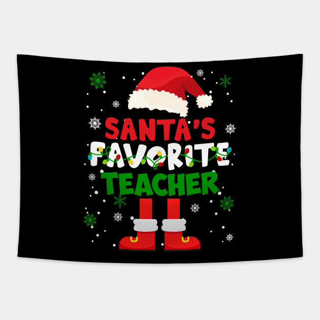 Santa's Favorite Teacher Funny Family Pajamas Christmas Tapestry by Audell Richardson