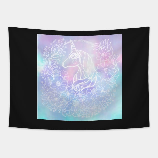 Peaceful Floral Unicorn Tapestry by Nathalodi