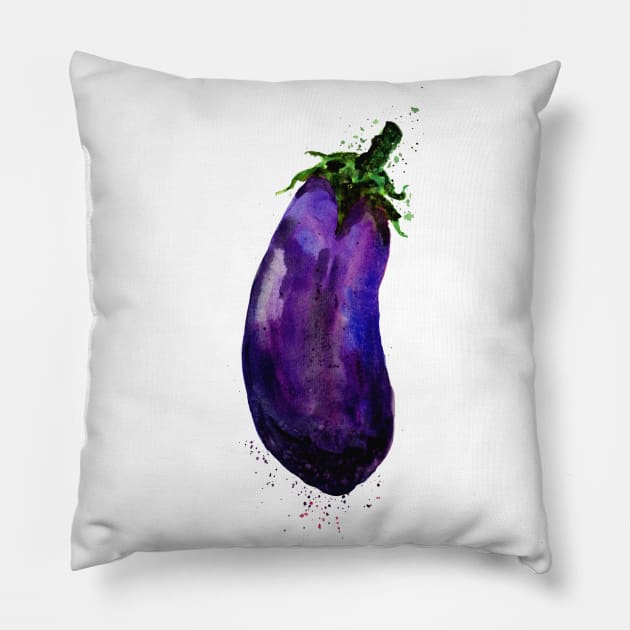 Eggplant Aubergine Watercolor Pillow by ZeichenbloQ