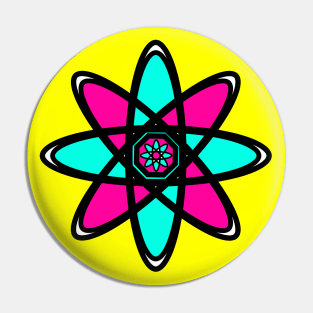 Pink and Aqua Blue Atom Pin