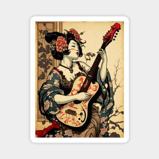 Traditional Japanese Geisha Playing Guitar Magnet