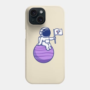 Cute Astronaut Sitting On Planet Holding Flag Phone Case