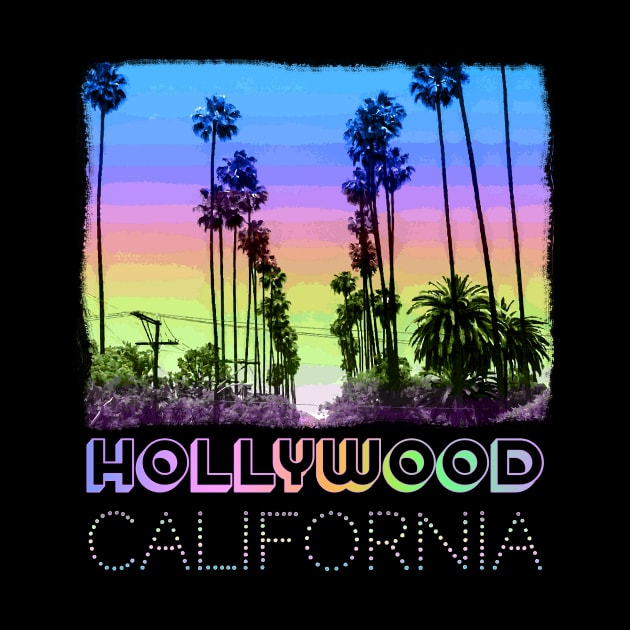 Hollywood, California Palm Trees neon sunset retro design by jdunster