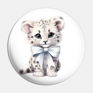 Snow Leopard Wearing Bow Pin