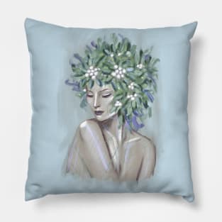 Pretty young girl with flowers in hair. Pillow