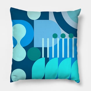 Modern Abstract Geometric Bauhaus Doodle Indigo Aqua Style Pillow