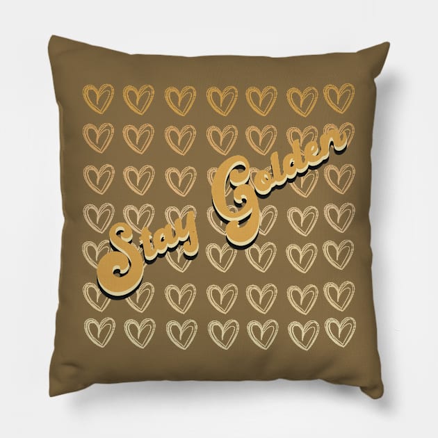 Stay Golden Remembering Betty White Golden Girls Ombré Gold Hearts Design Pillow by Sheila’s Studio