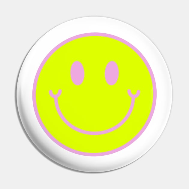 Neon Yellow and Pink Aesthetic Smiley Face Pin by Asilynn