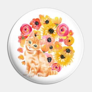 Watercolor Ginger Kitten Pin