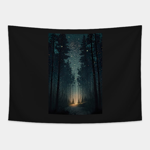nostalgic calm nights in woods with stars shining Tapestry by UmagineArts