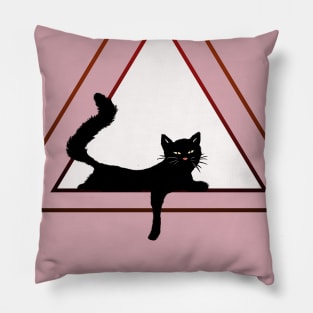 Relaxing Black cat geometric triangle art Pillow