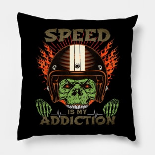 Speed Is My Addiction Skull Racer Racing Pillow