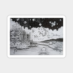 Random Lineart Nature, camping, mountains Magnet