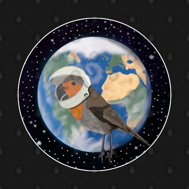 Robin Redbreast in Space Bird Illustration by jzbirds