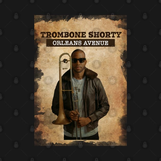 Vintage Old Paper 80s Style Trombone Shorty /// ORLEANS AVENUE by Madesu Art