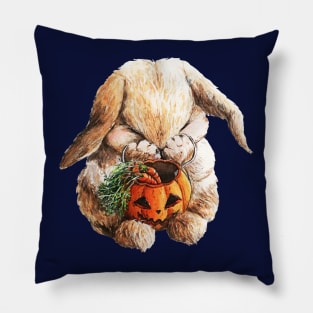 Cute Halloween Bunny with pumpkin basket Pillow