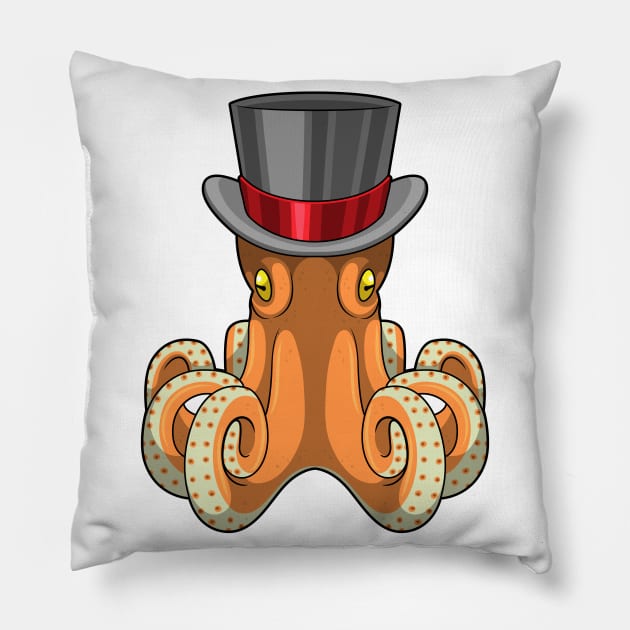 Octopus as Gentleman with Top hat Pillow by Markus Schnabel