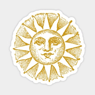 Sun Face | Sun with Face | Vintage Style Sun Illustration | Gold | Magnet